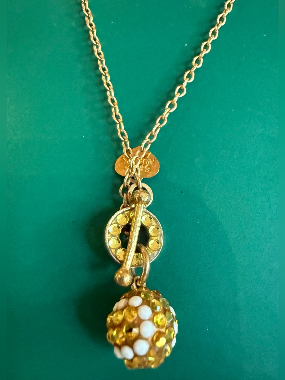 Emily Austin Vintage Pavé Swarovski Crystal Tennis Ball Necklace Gold